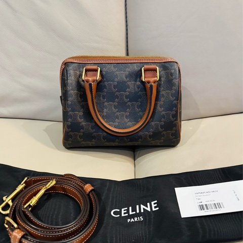 Celine 思琳 Boston老花波士頓包/手提斜背包/棕色/小號/95新美品