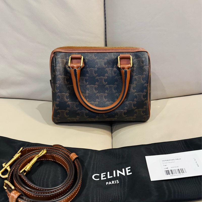 Celine 思琳 Boston老花波士頓包/手提斜背包/棕色/小號/95新美品-0