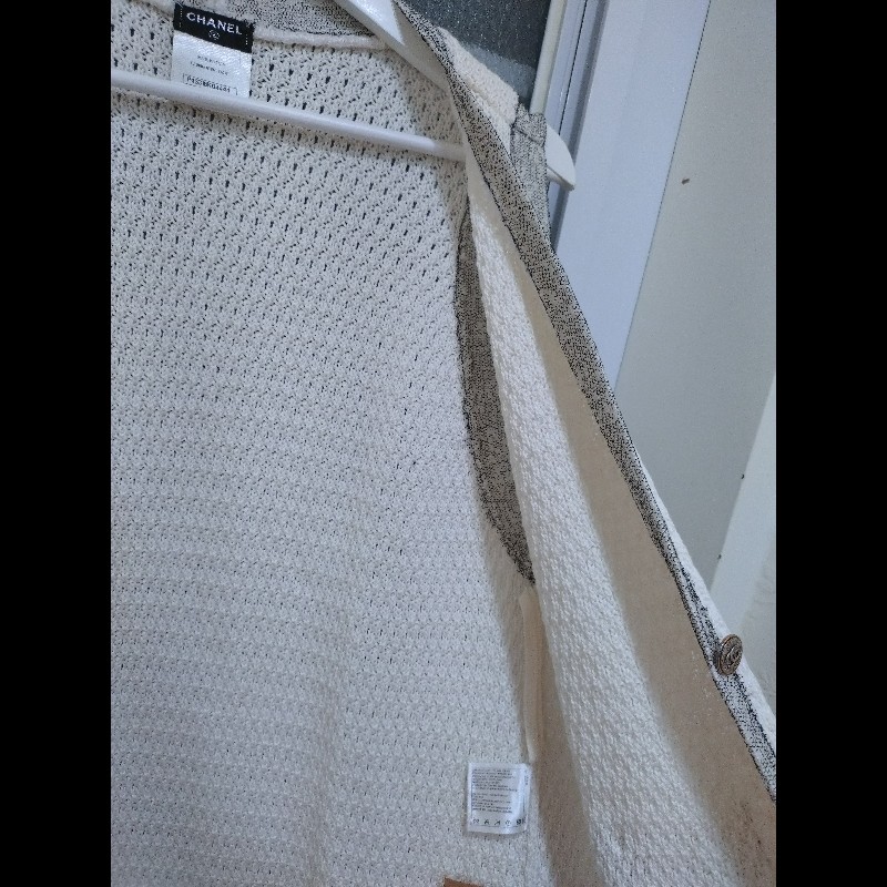 Chanel 灰網邊白色針織四口袋長版背心-24