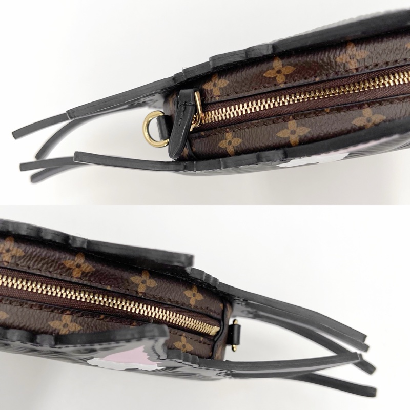 LV 限量款 貓咪 黑色全皮拼老花斜背包 正品❤️-6