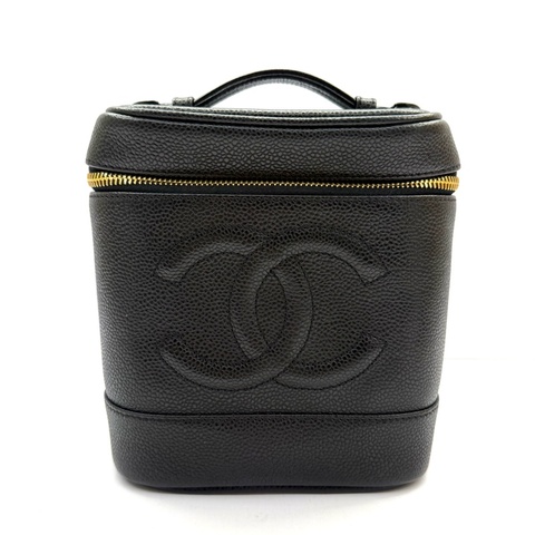 CHANEL 香奈兒 黑色荔枝紋牛皮手提包 VANITY TOP HANDLE