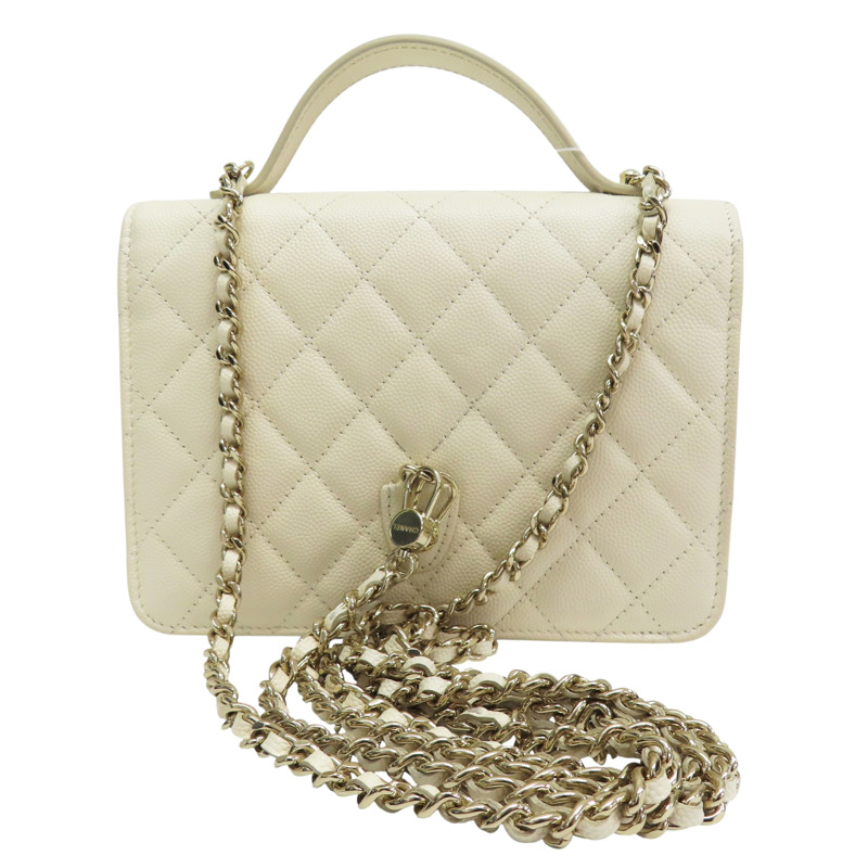 米白色 菱格紋 荔枝紋 牛皮 25C 後背包 金扣【CHANEL 香奈兒】 AP4406-1