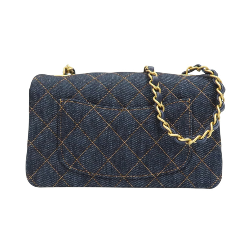 藍色 單寧布 Classic Flap Mini 鍊帶 肩背包 金扣【CHANEL 香奈兒】 A69900-1