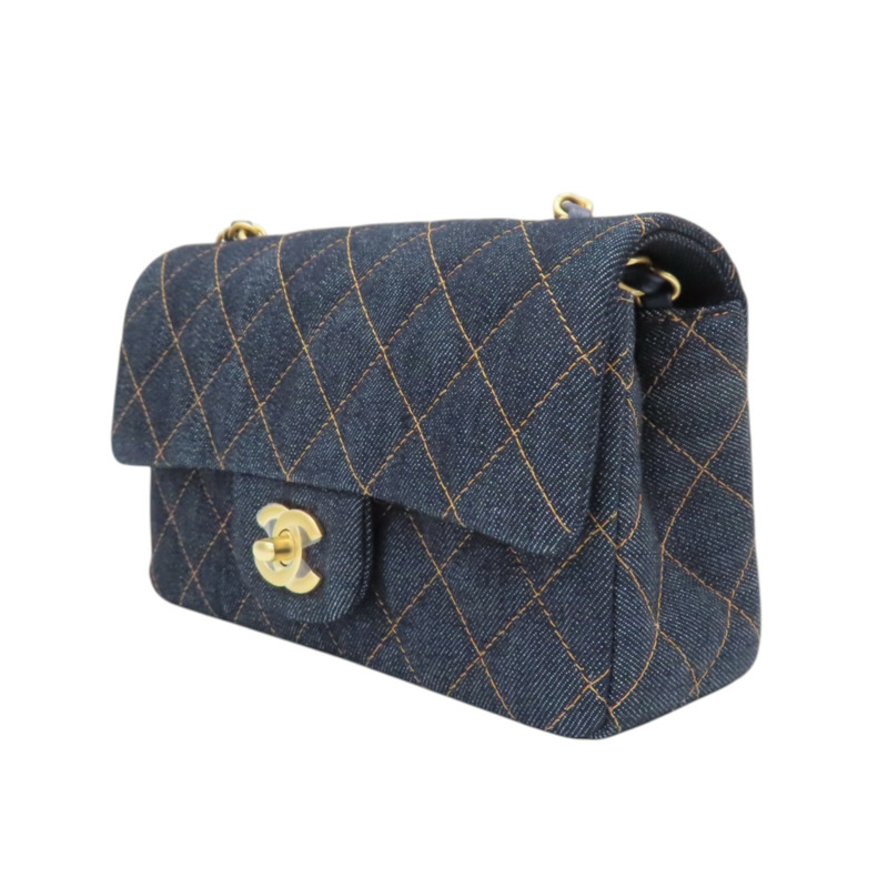 藍色 單寧布 Classic Flap Mini 鍊帶 肩背包 金扣【CHANEL 香奈兒】 A69900-2