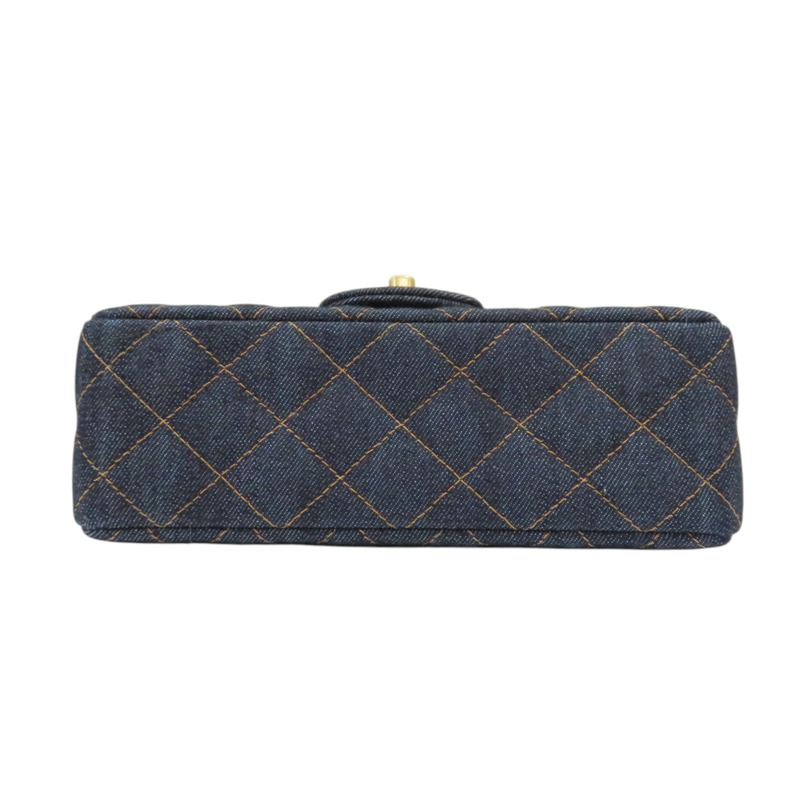 藍色 單寧布 Classic Flap Mini 鍊帶 肩背包 金扣【CHANEL 香奈兒】 A69900-3