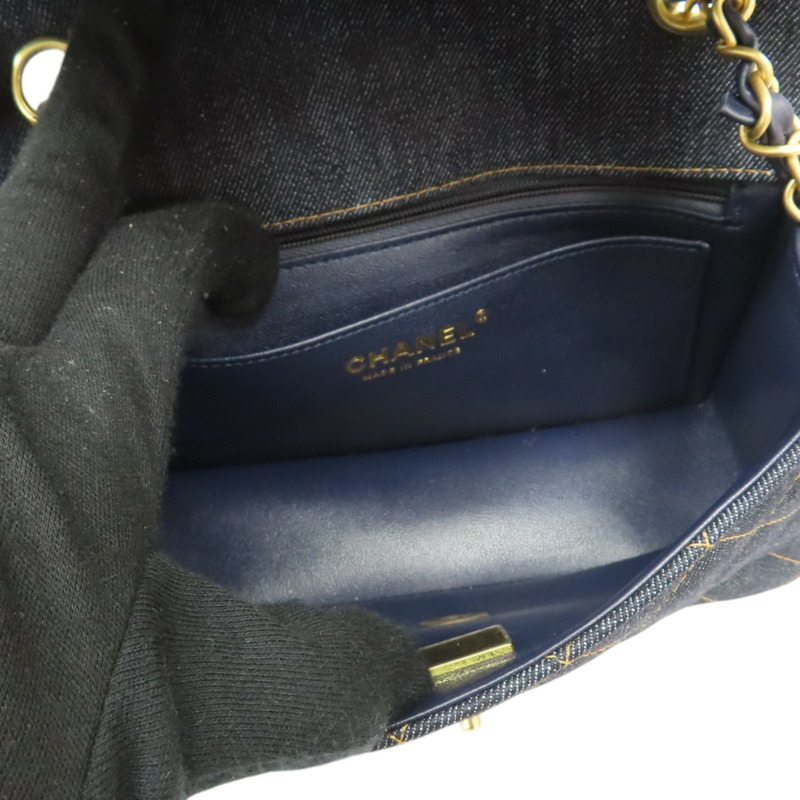 藍色 單寧布 Classic Flap Mini 鍊帶 肩背包 金扣【CHANEL 香奈兒】 A69900-4
