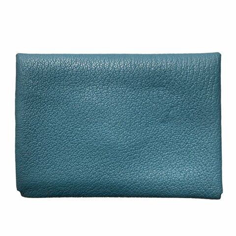 HERMÈS 愛馬仕 CALVI DUO 藍綠色 皮革 銀扣