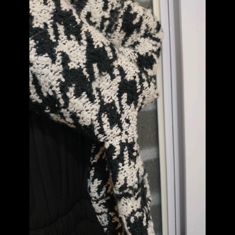 Chanel 黑紗拼黑白千鳥格毛呢外套-9