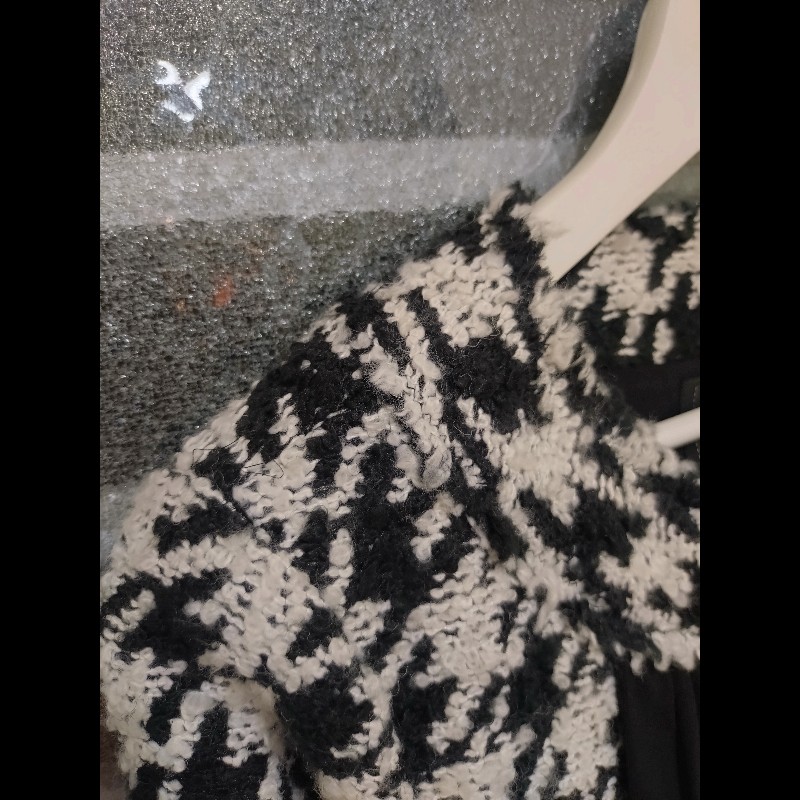 Chanel 黑紗拼黑白千鳥格毛呢外套-11