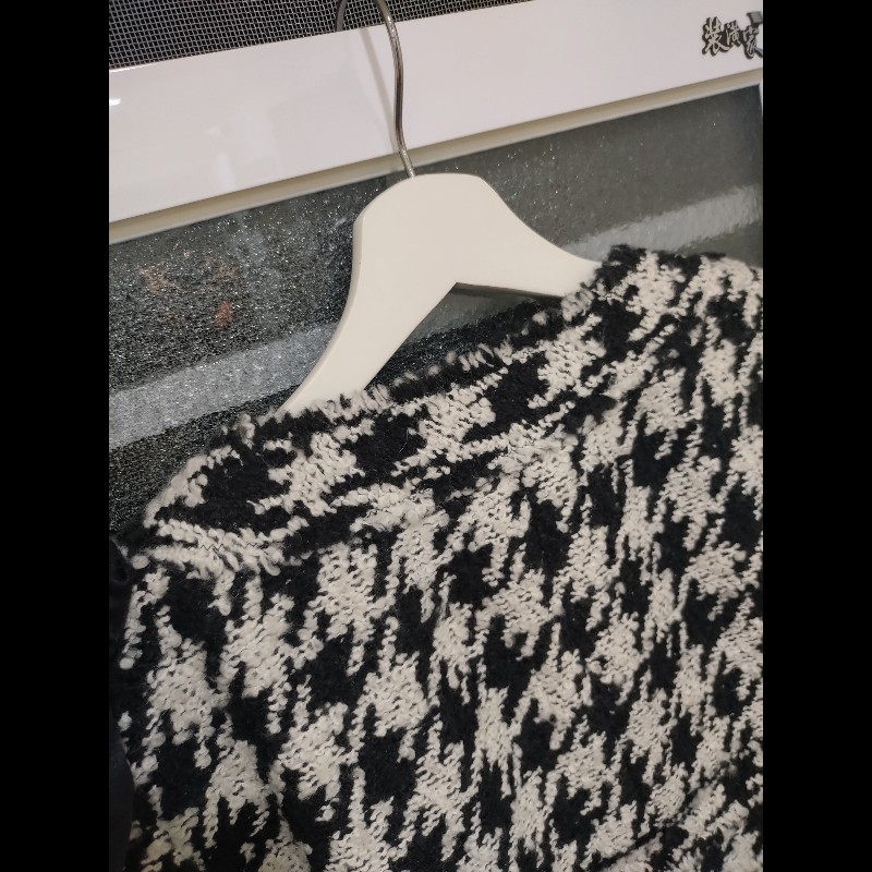 Chanel 黑紗拼黑白千鳥格毛呢外套-12