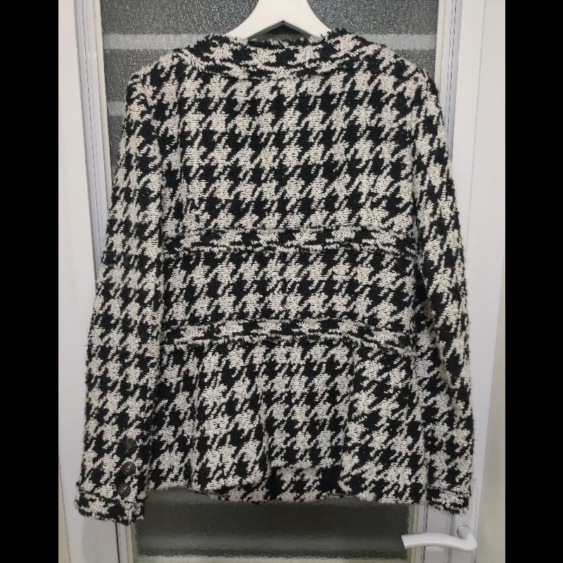 Chanel 黑紗拼黑白千鳥格毛呢外套-17