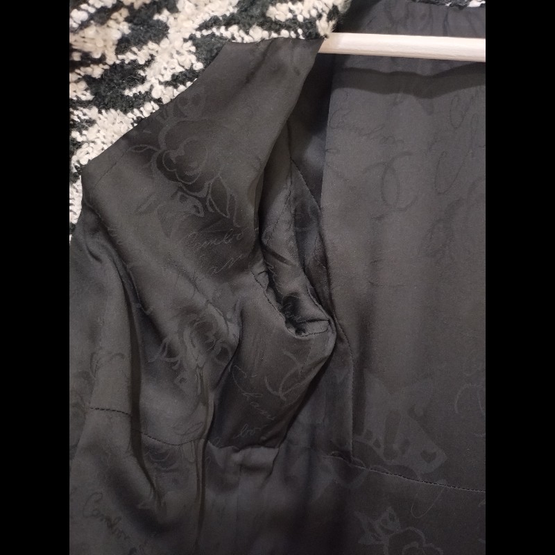 Chanel 黑紗拼黑白千鳥格毛呢外套-26