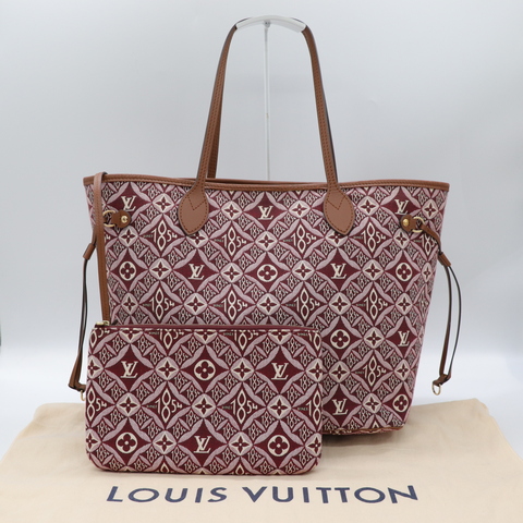 Louis Vuitton 路易威登 Neverfull MM 紅色 織物 單肩包 購物袋