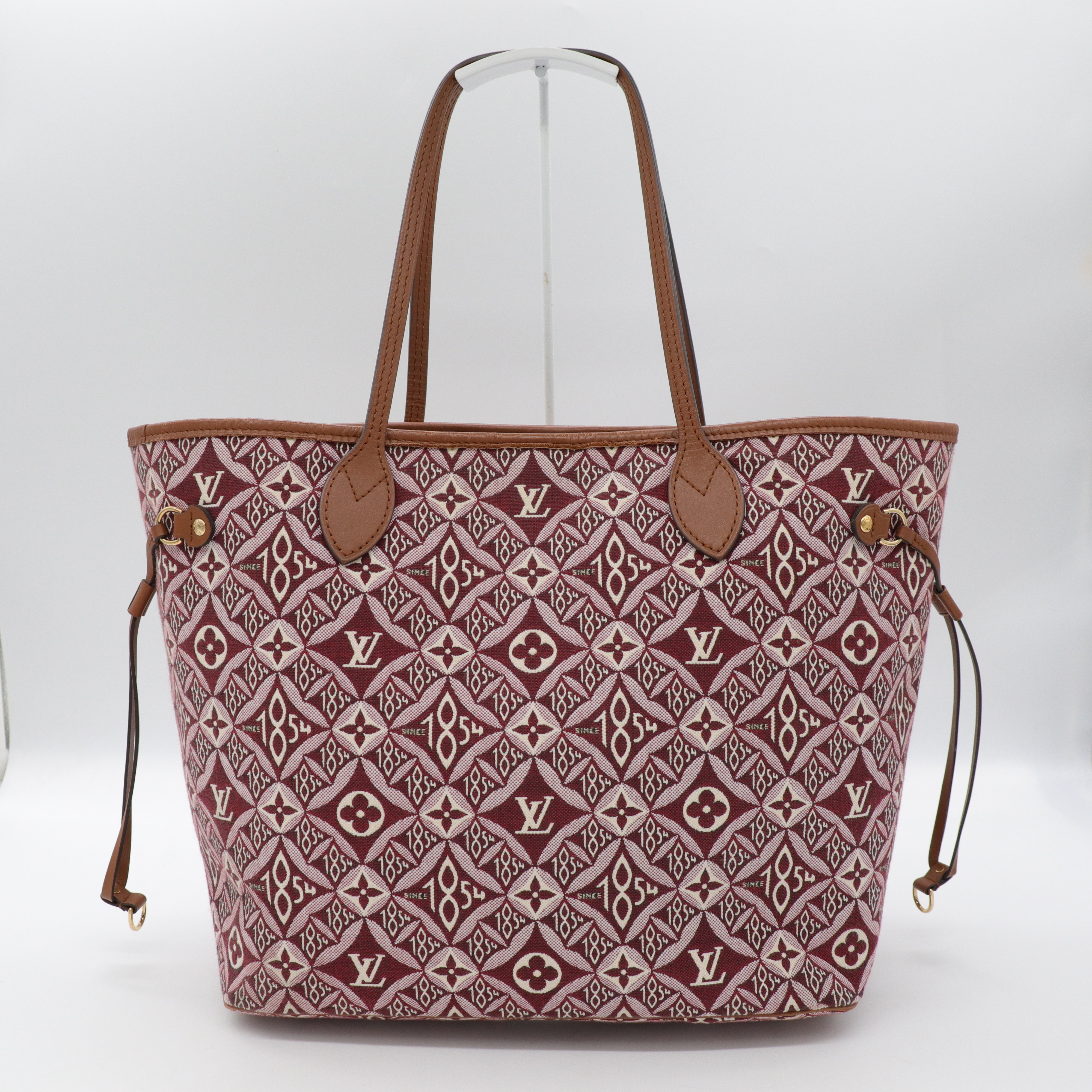 Louis Vuitton 路易威登 Neverfull MM 紅色 織物 單肩包 購物袋-1