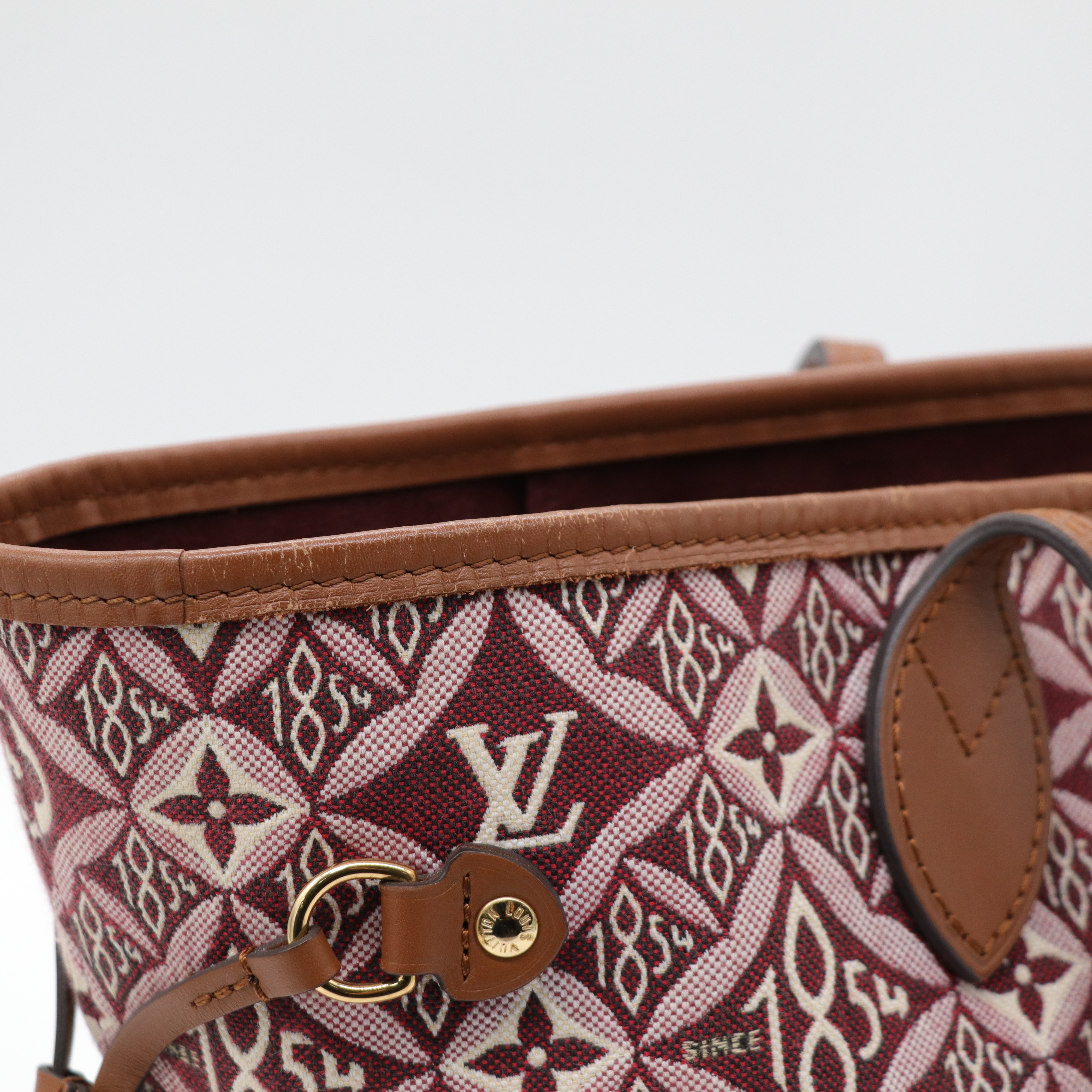 Louis Vuitton 路易威登 Neverfull MM 紅色 織物 單肩包 購物袋-9