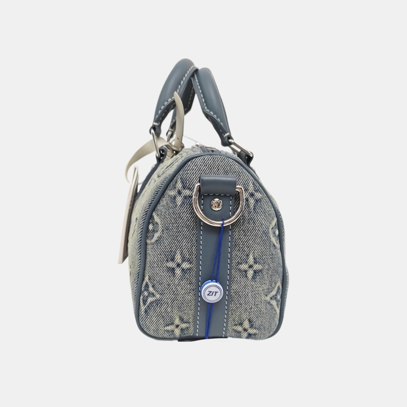 ✨99新 LOUIS VUITTON KEEPALL 25 藍色織物老花單肩包斜挎包手提包 銀色五金 可拆卸肩帶 正品❤️-1