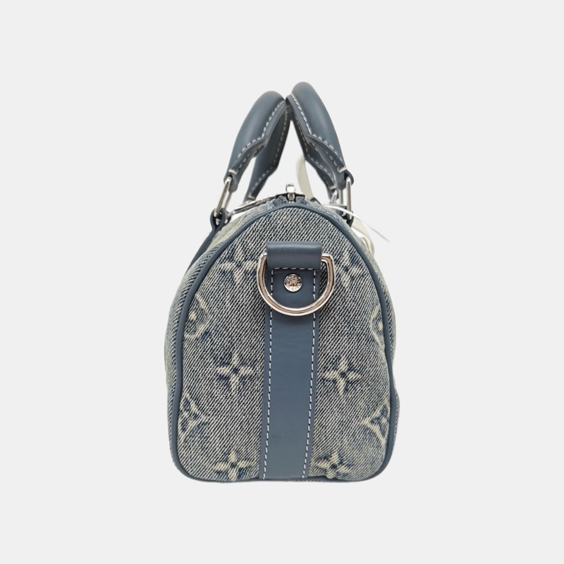 ✨99新 LOUIS VUITTON KEEPALL 25 藍色織物老花單肩包斜挎包手提包 銀色五金 可拆卸肩帶 正品❤️-2