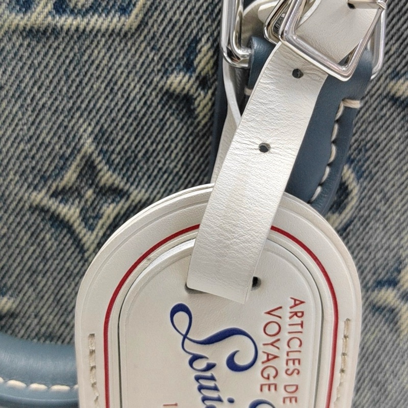 ✨99新 LOUIS VUITTON KEEPALL 25 藍色織物老花單肩包斜挎包手提包 銀色五金 可拆卸肩帶 正品❤️-8