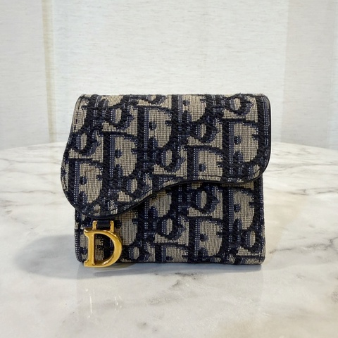Dior 提花布霧金釦三折短夾