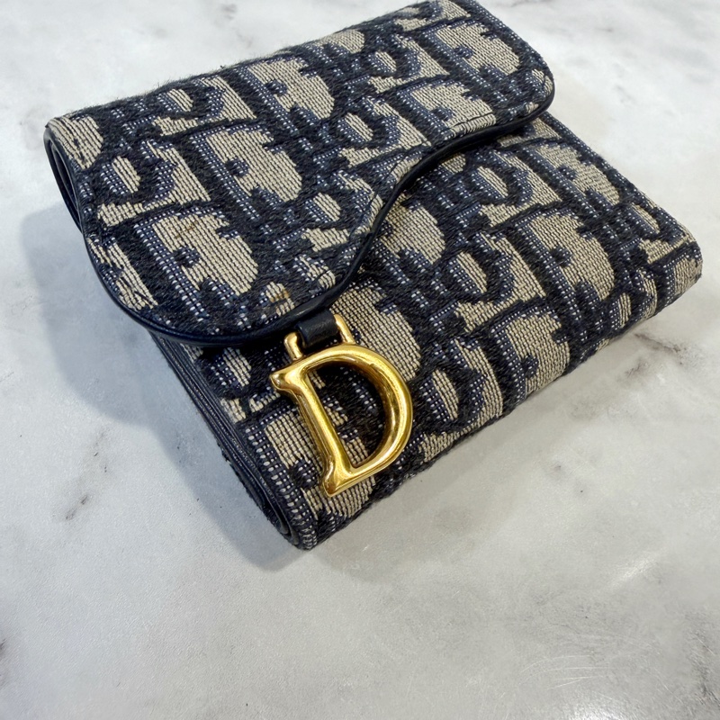 Dior 提花布霧金釦三折短夾-7