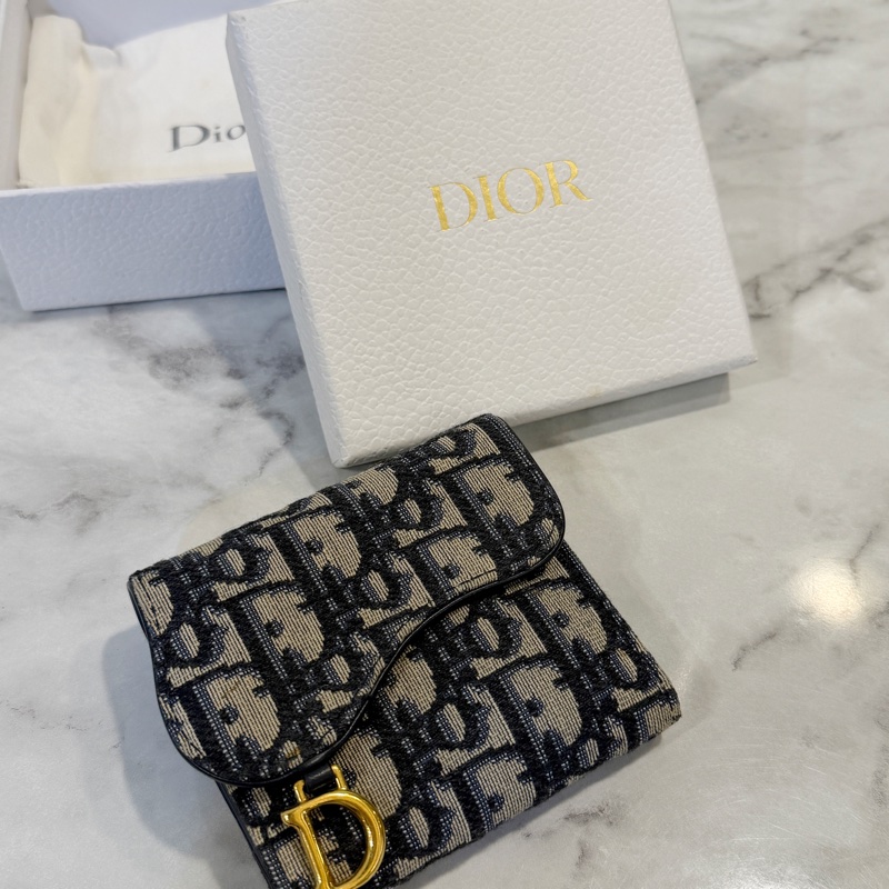 Dior 提花布霧金釦三折短夾-14