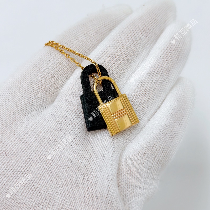 莉亞精品♡ Hermes 鎖頭皮革項鍊 #z刻 二手美品-5