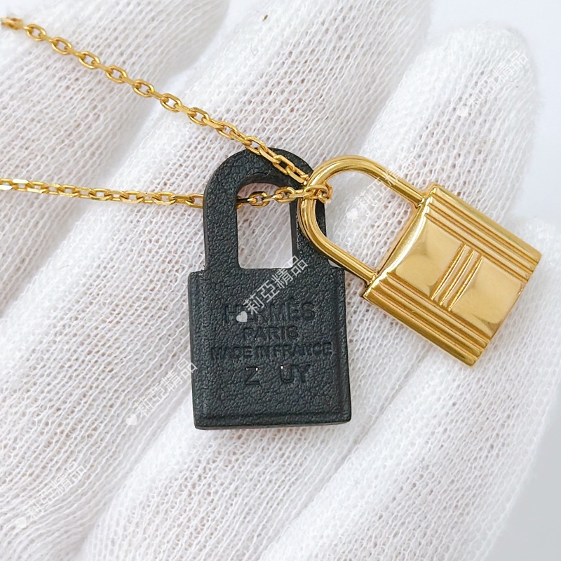 莉亞精品♡ Hermes 鎖頭皮革項鍊 #z刻 二手美品-7