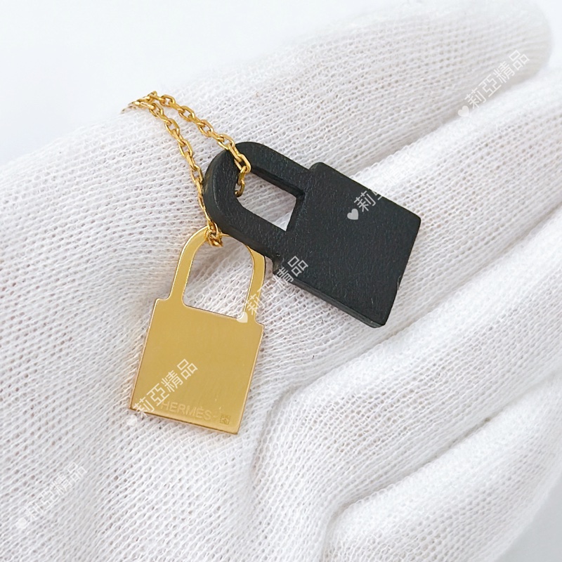 莉亞精品♡ Hermes 鎖頭皮革項鍊 #z刻 二手美品-8