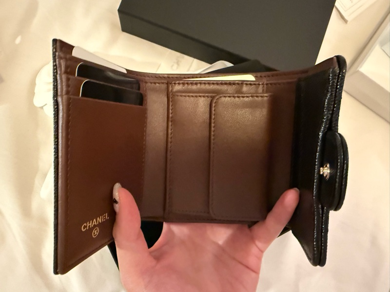 💖Chanel 三折皮夾 內有零錢包💖 黑色金釦 荔枝皮 全新-2