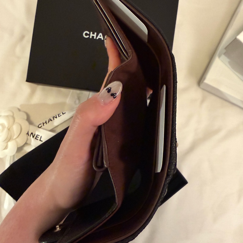 💖Chanel 三折皮夾 內有零錢包💖 黑色金釦 荔枝皮 全新-3