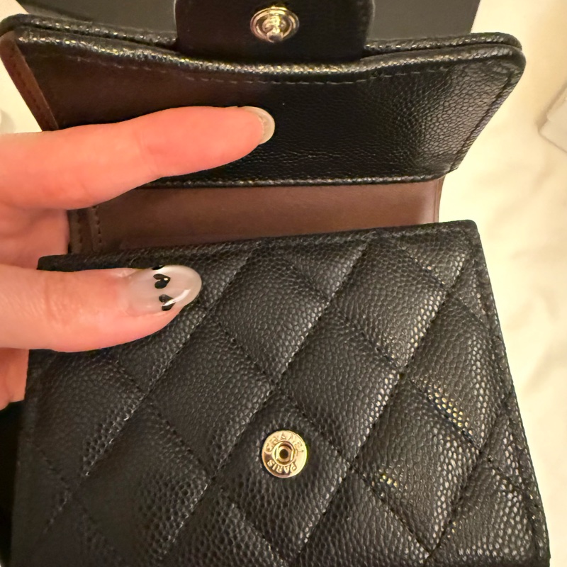 💖Chanel 三折皮夾 內有零錢包💖 黑色金釦 荔枝皮 全新-5