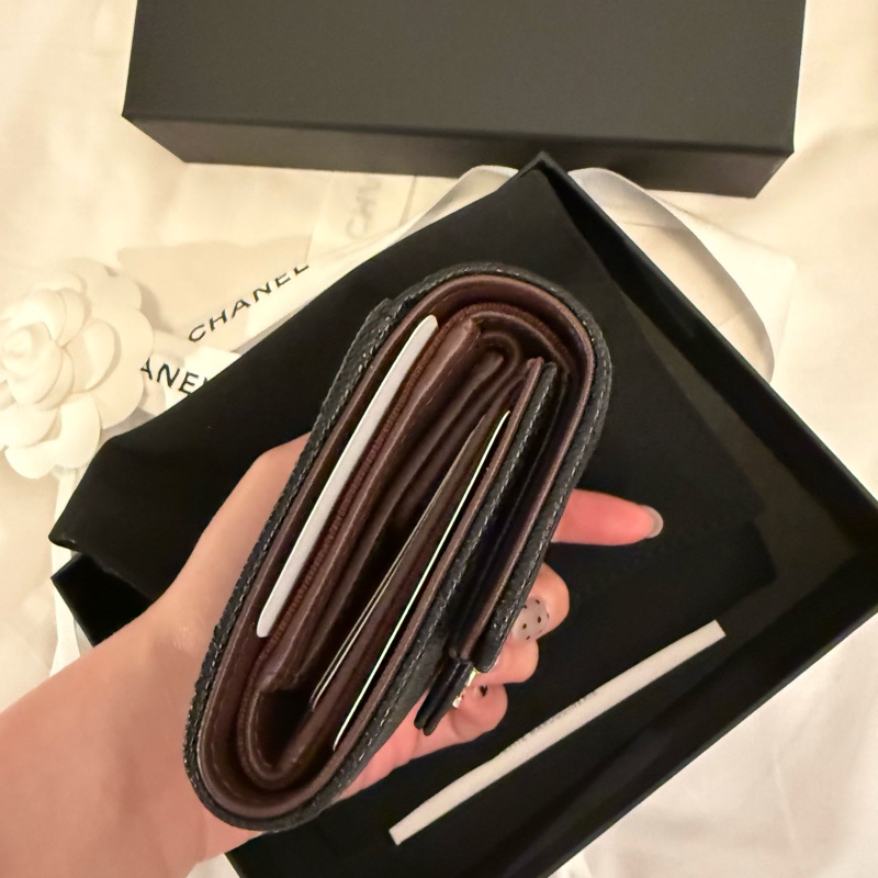 💖Chanel 三折皮夾 內有零錢包💖 黑色金釦 荔枝皮 全新-6