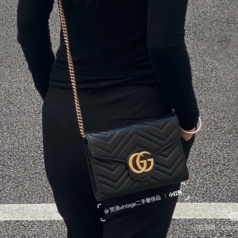 莉亞精品♡Gucci 馬夢woc 黑金 二手美包-1