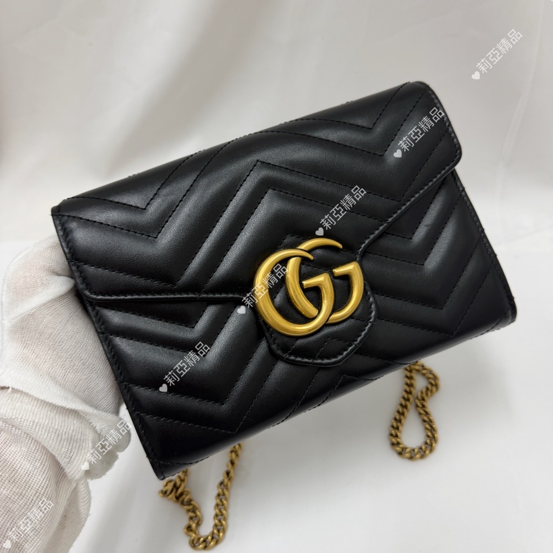莉亞精品♡Gucci 馬夢woc 黑金 二手美包-2