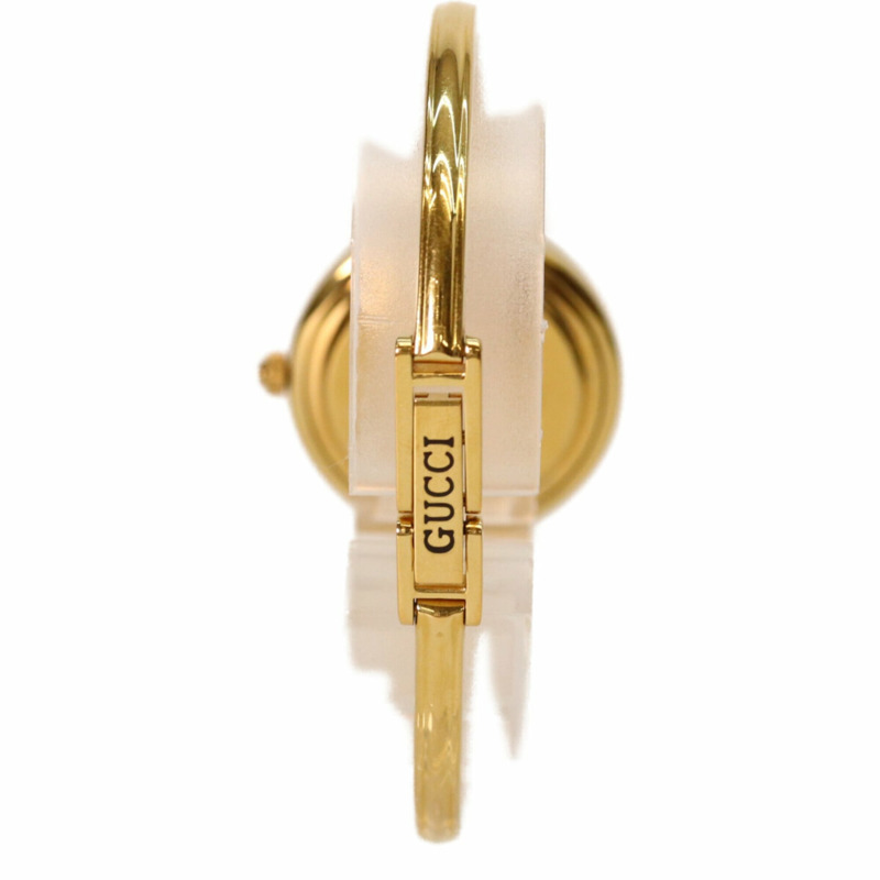 GUCCI 1100L 11/12.2 可更換錶圈手環式腕錶，中型，石英機芯，金色錶殼，白色錶盤，女錶-4