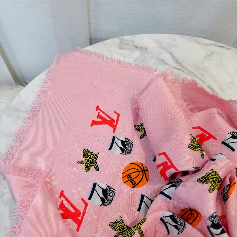 LV 粉底籃球紅Logo羊毛絲質方巾-8