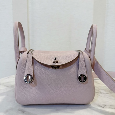 Hermes 09夢幻紫TC皮內白Swift皮mini Lindy