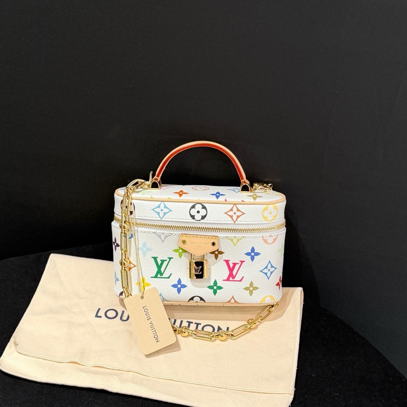 LV 路易威登 白三彩Vanity 化妝盒手提包斜挎包 金扣 芯片款-1