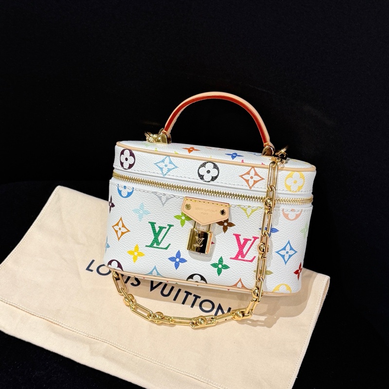 LV 路易威登 白三彩Vanity 化妝盒手提包斜挎包 金扣 芯片款-2