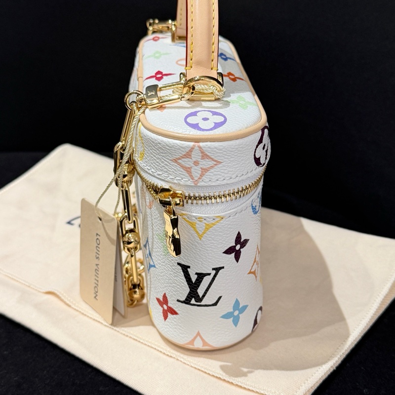LV 路易威登 白三彩Vanity 化妝盒手提包斜挎包 金扣 芯片款-3