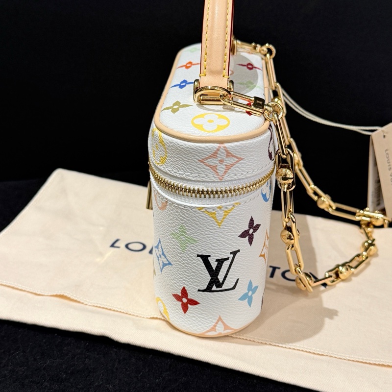 LV 路易威登 白三彩Vanity 化妝盒手提包斜挎包 金扣 芯片款-4