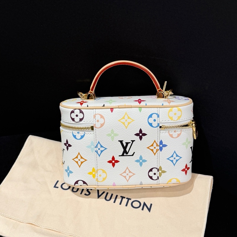 LV 路易威登 白三彩Vanity 化妝盒手提包斜挎包 金扣 芯片款-6