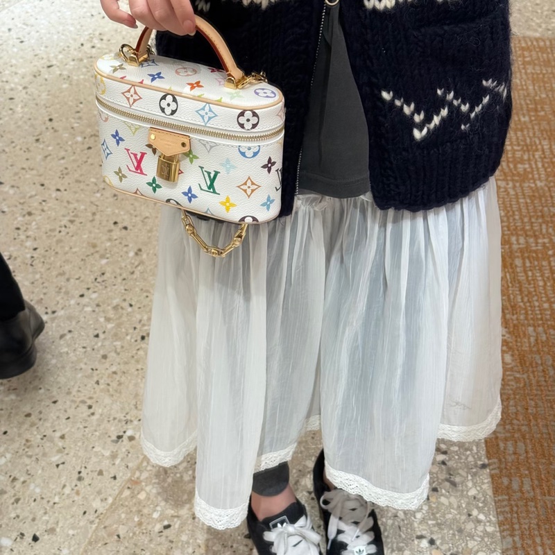 LV 路易威登 白三彩Vanity 化妝盒手提包斜挎包 金扣 芯片款-7