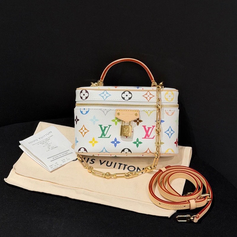 LV 路易威登 白三彩Vanity 化妝盒手提包斜挎包 金扣 芯片款-8