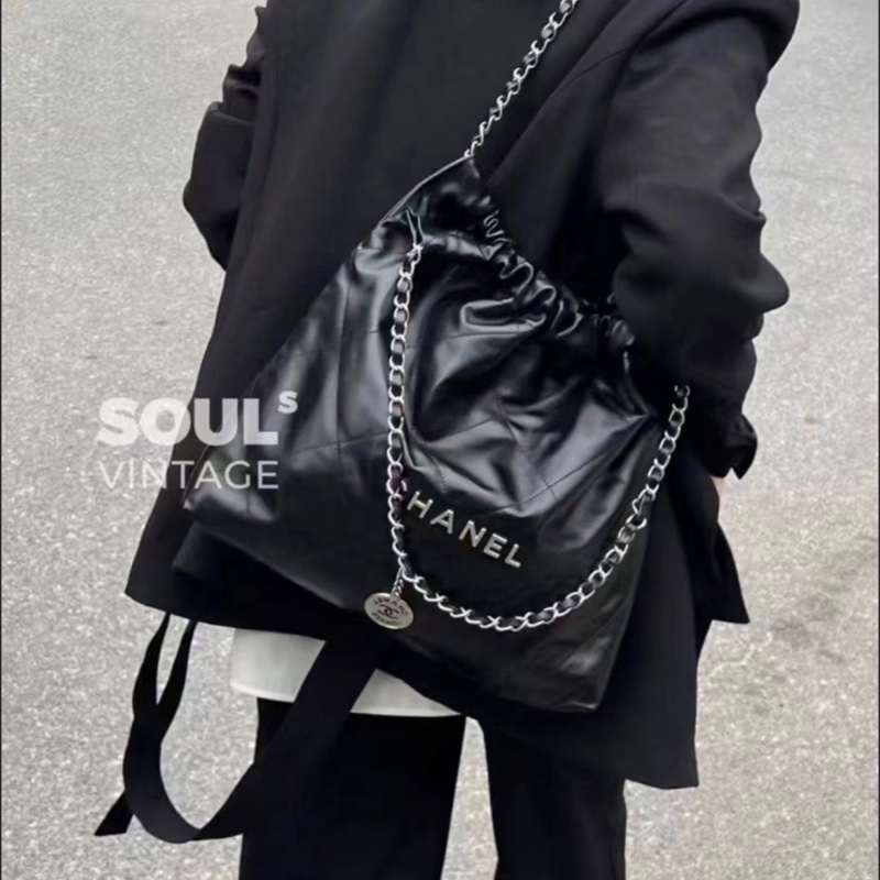 💯正品Chanel 22bag黑銀 小號 芯片款 垃圾袋包 香奈兒正品 🉑送禮狀態 原購買價22萬-0