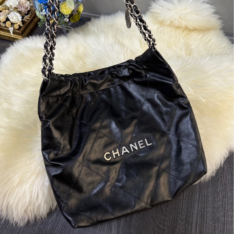 💯正品Chanel 22bag黑銀 小號 芯片款 垃圾袋包 香奈兒正品 🉑送禮狀態 原購買價22萬-3