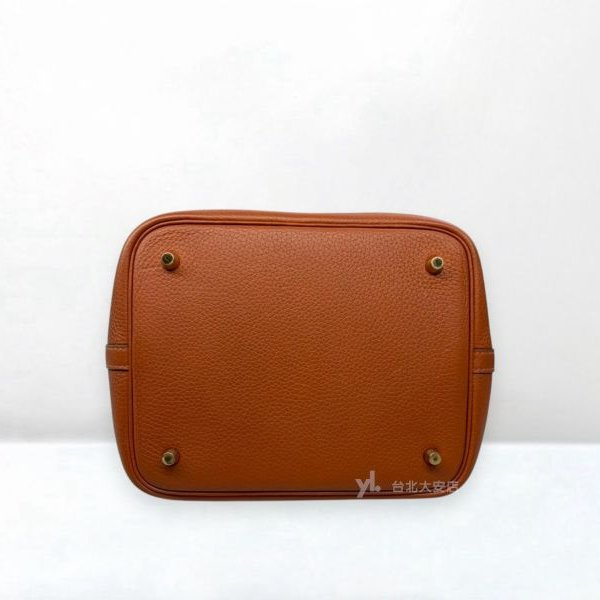 A13201-HERMES Picotin Lock 22磚紅拚橘金釦菜籃子-3