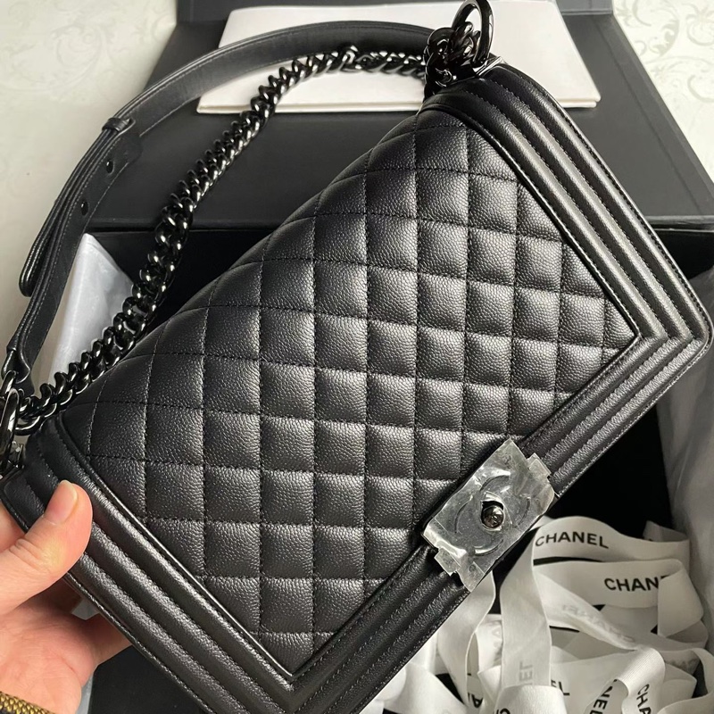 Chanel • Le Boy 25 全黑荔枝牛皮 So Black 全配-1