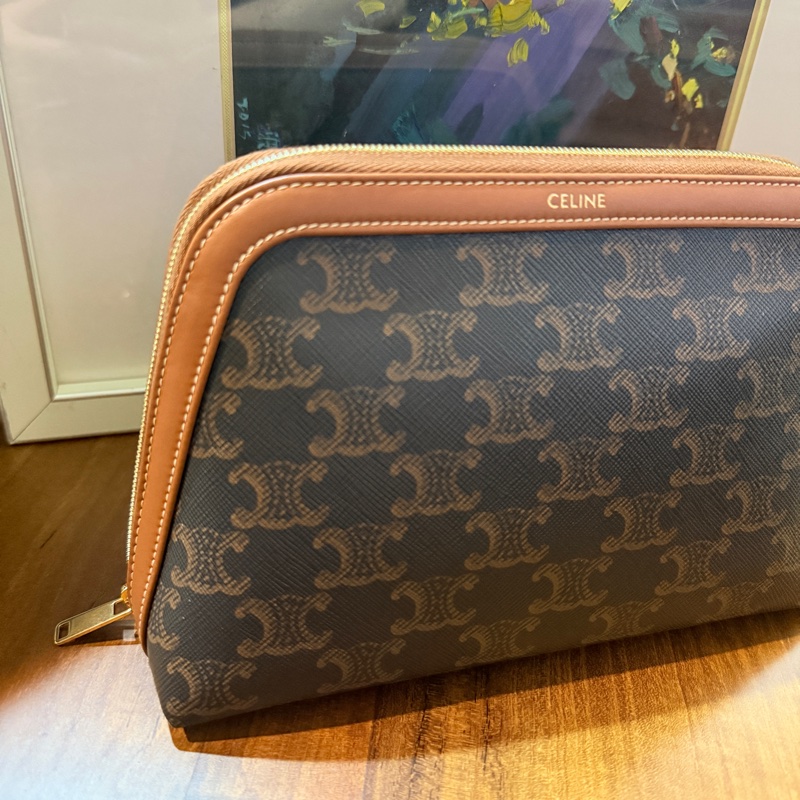未使用美品🏅CELINE 防潑水 經典凱旋門 化妝包-5