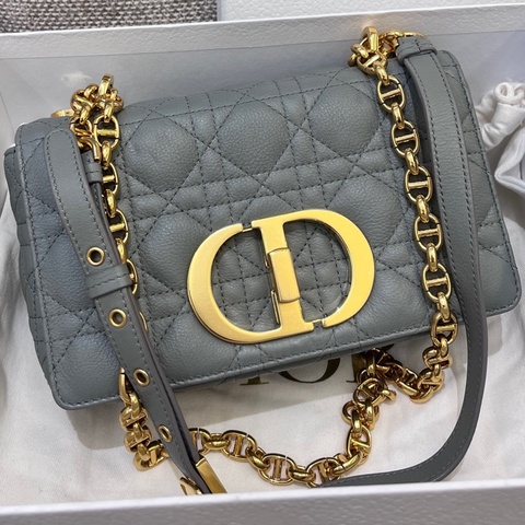 Dior迪奧caro小號荔枝紋灰金鍊條包 20年 底長20